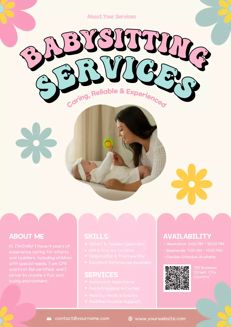 Pink Retro Babysitting Promotion Poster