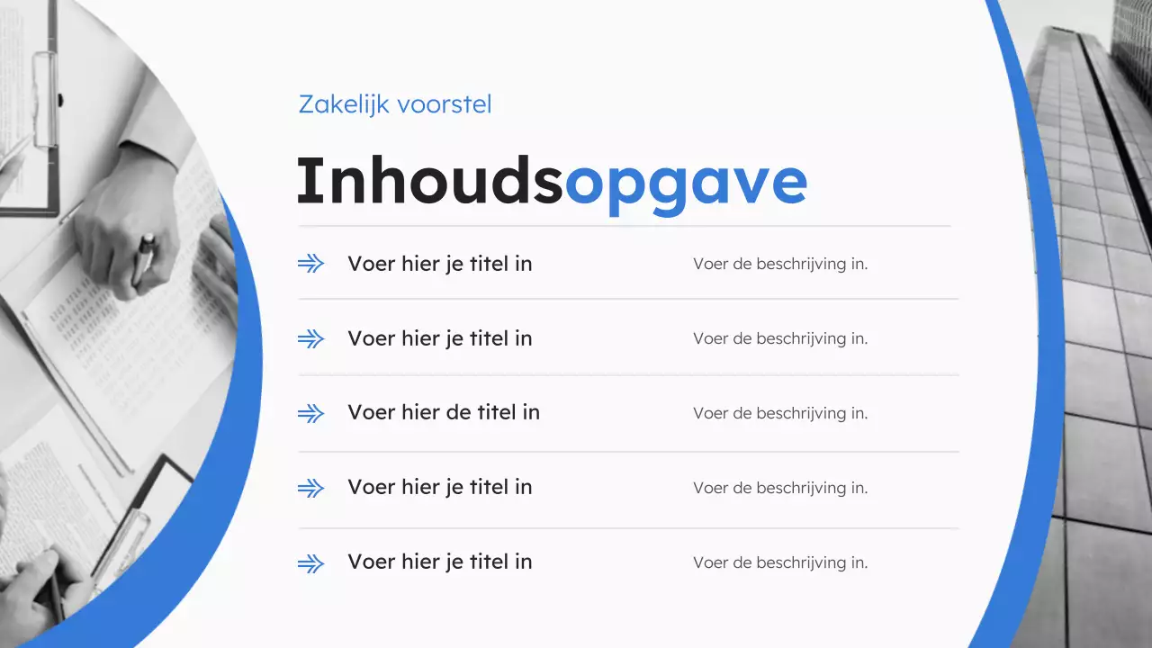 Presentatie van een blauw modern bedrijfsvoorstel