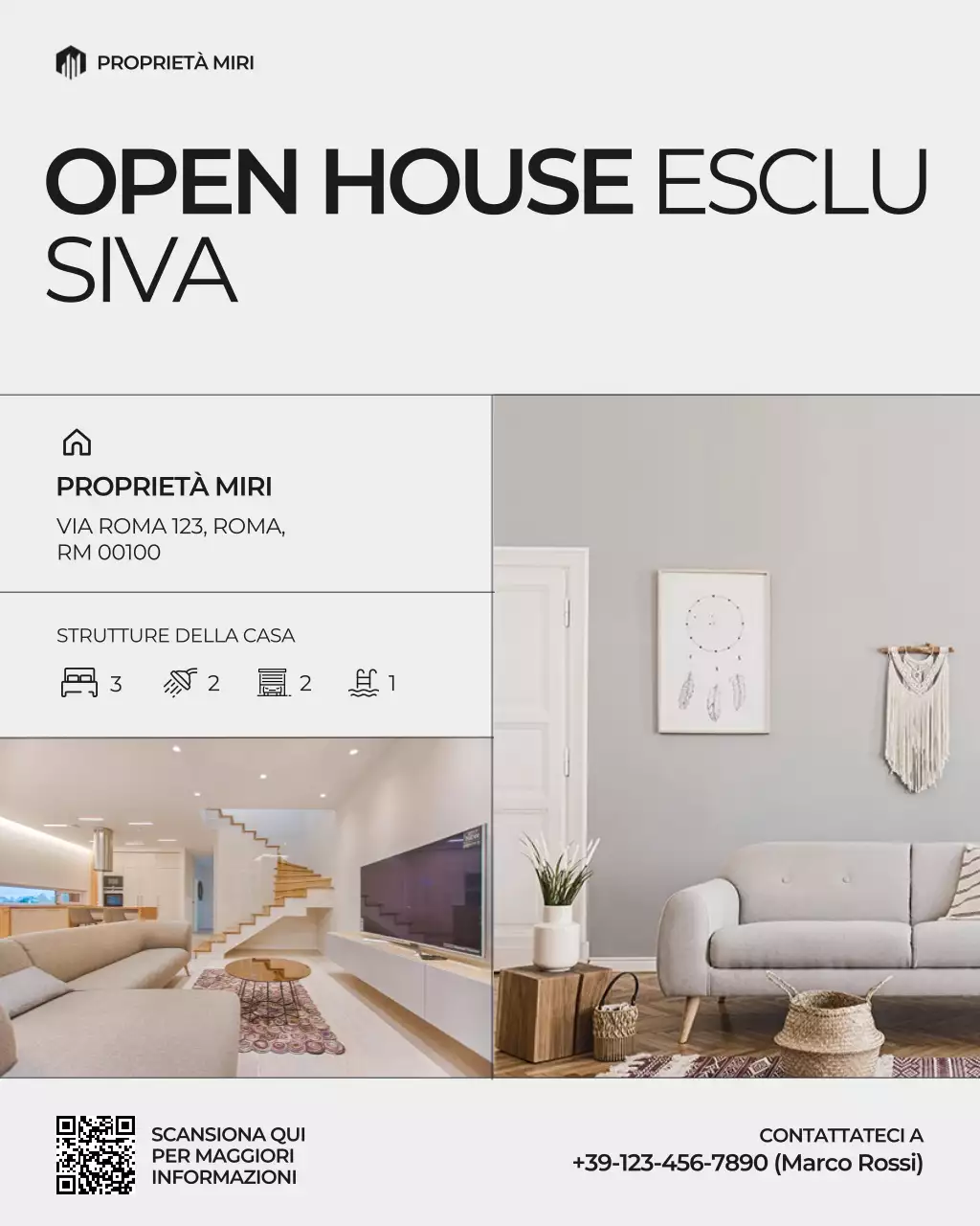 Post Instagram Open House grigio e nero