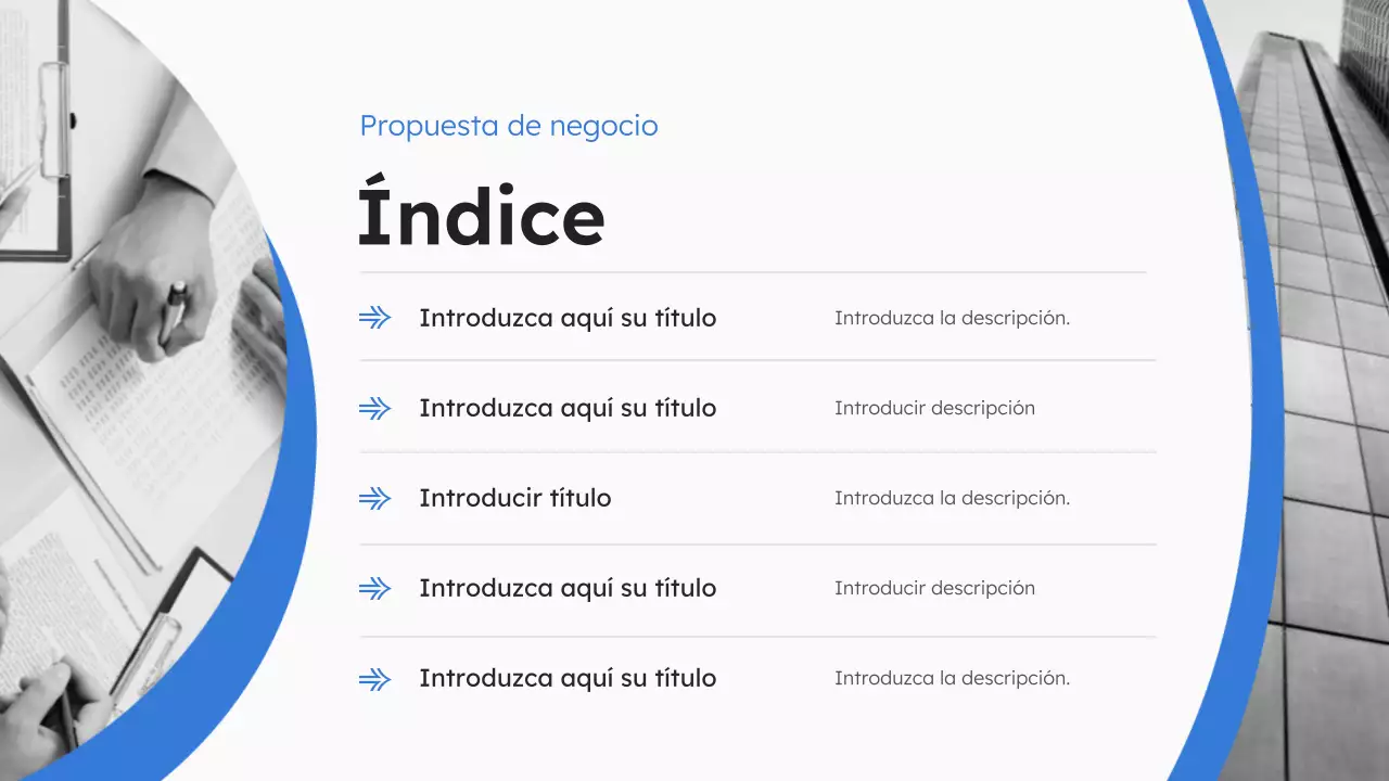 Presentación de propuesta empresarial moderna en azul