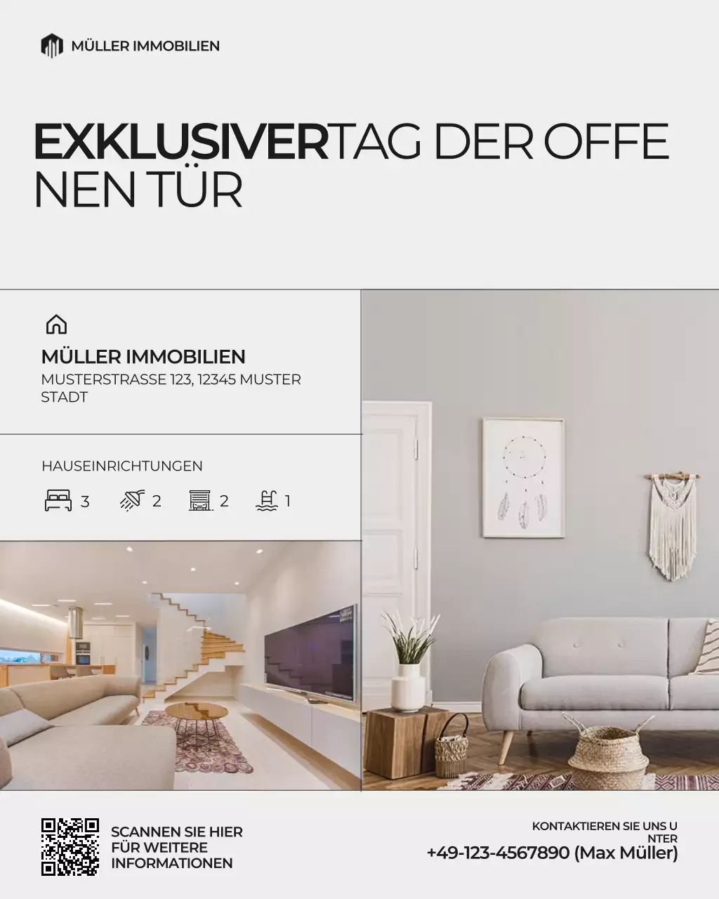 Instagram-Beitrag „Tag der offenen Tür“ in Grau und Schwarz
