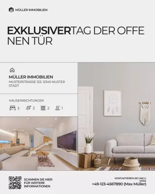 Instagram-Beitrag „Tag der offenen Tür“ in Grau und Schwarz
