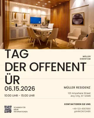 Instagram-Beitrag zu Immobilienangeboten in Creme und Braun