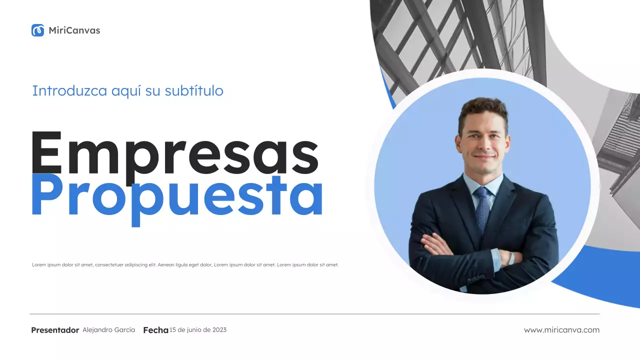 Presentación de propuesta empresarial moderna en azul