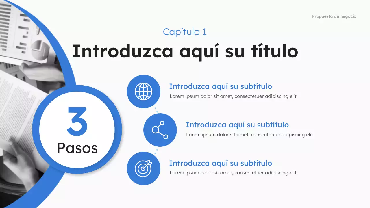 Presentación de propuesta empresarial moderna en azul