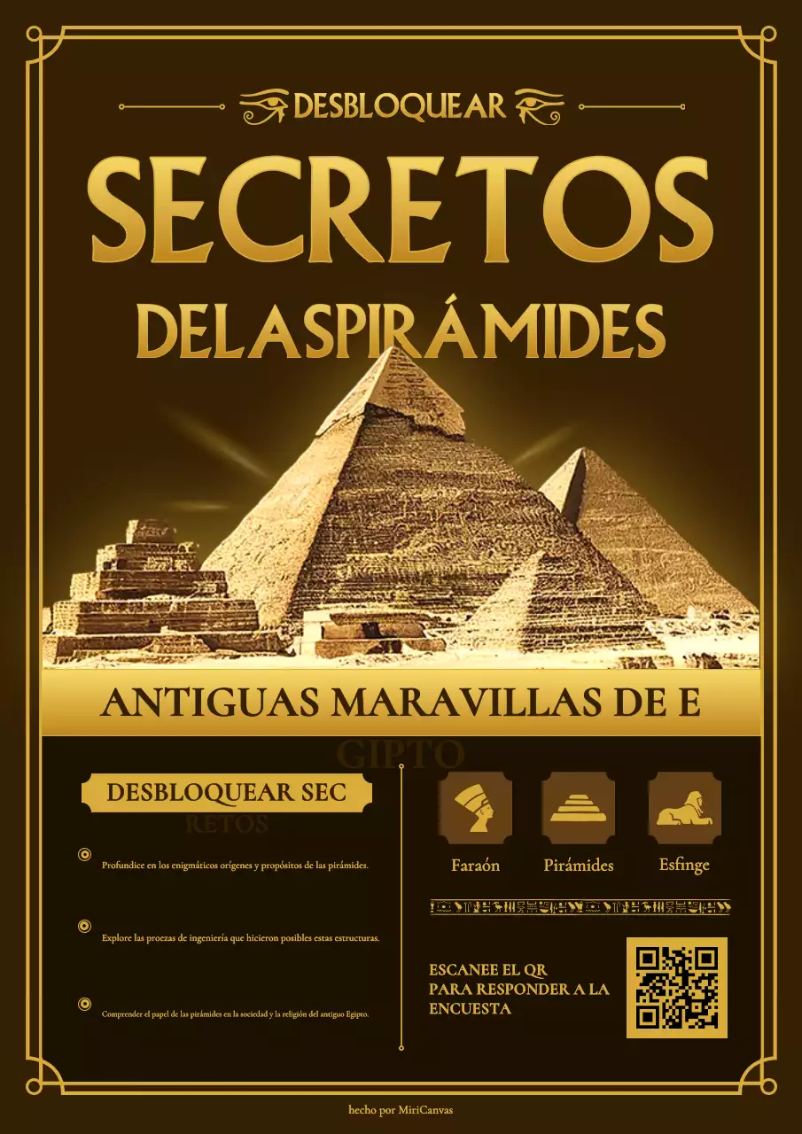 Cartel con aviso de la encuesta sobre las pirámides antiguas de oro