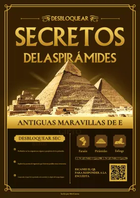 Cartel con aviso de la encuesta sobre las pirámides antiguas de oro