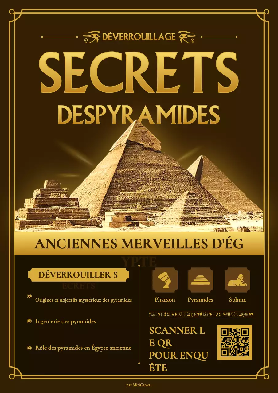 Affiche d'avis d'enquête sur les pyramides vintage dorées