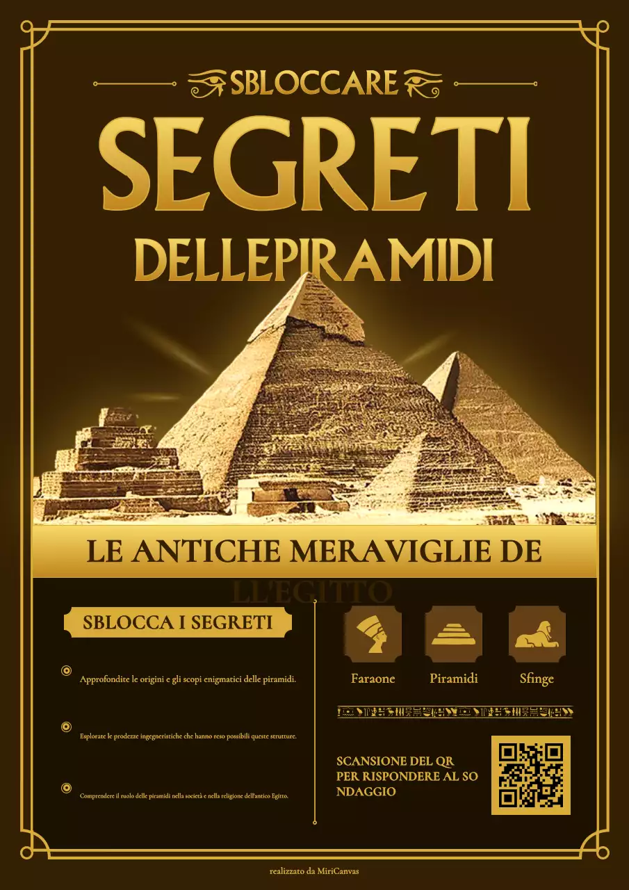 Manifesto di avviso di indagine sulle piramidi d'oro d'epoca