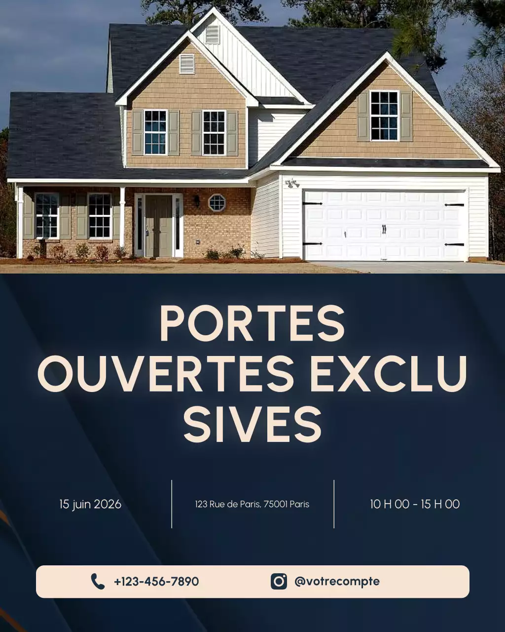Promotion portes ouvertes de l'immobilier scandinave bleu marine et crème