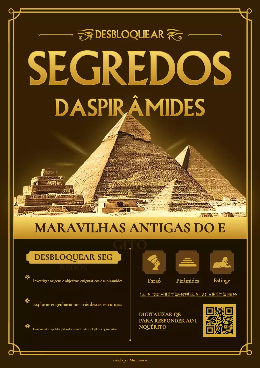 Cartaz de aviso de pesquisa sobre pirâmides vintage de ouro