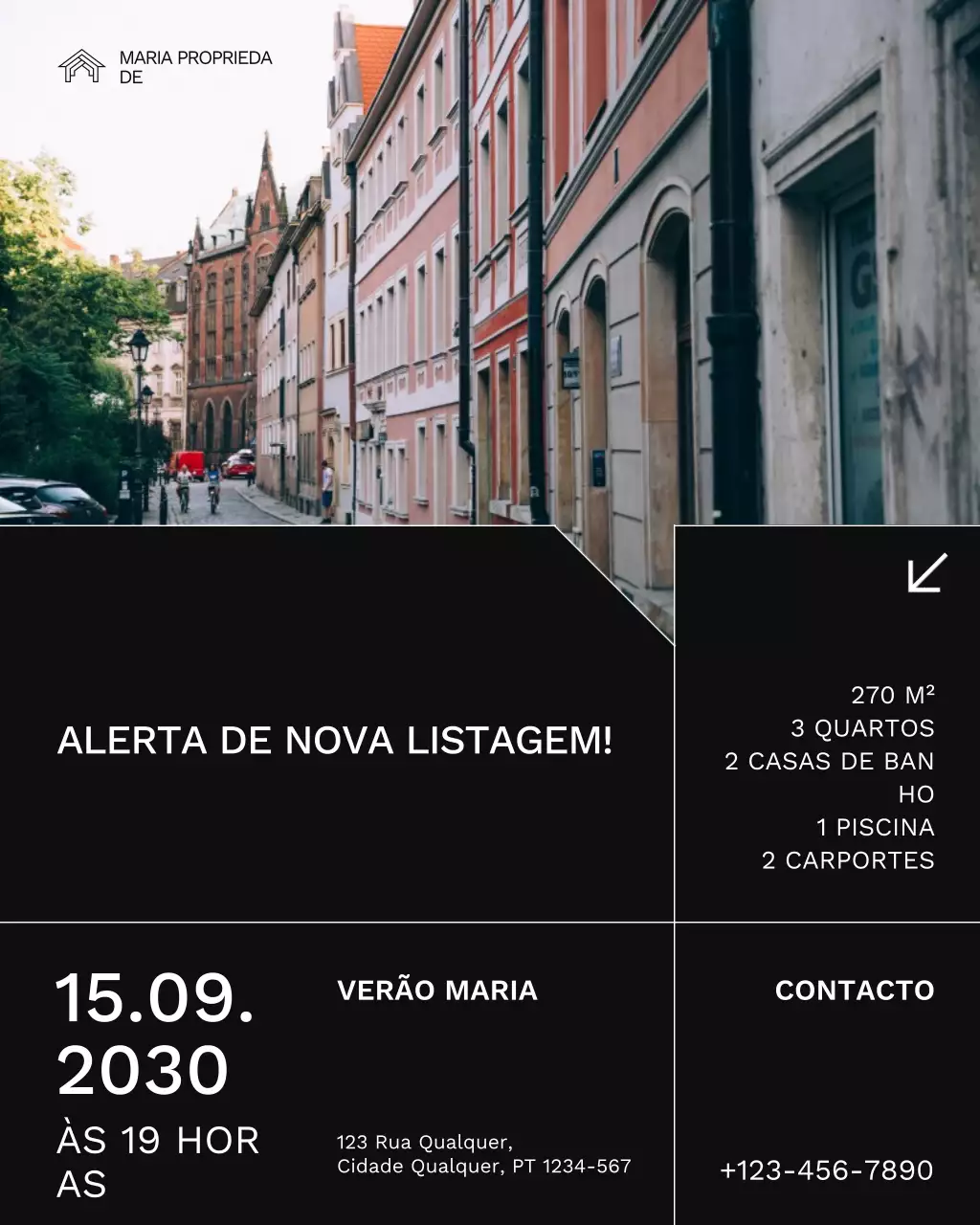 Alerta de listagem de imóveis em preto e branco no Instagram