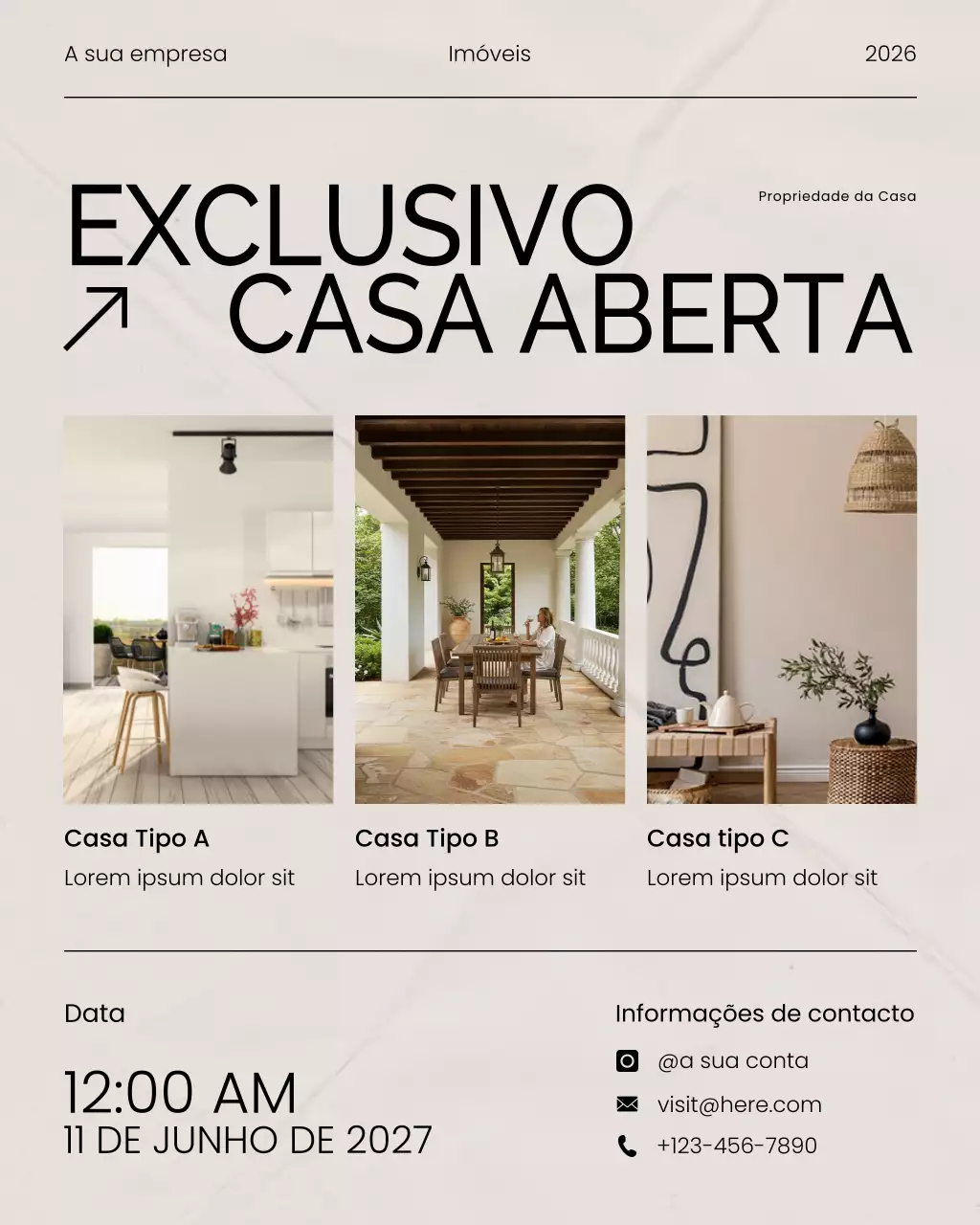 Convite exclusivo para Open House em imóveis modernos bege Banner de mídia social Pôster
