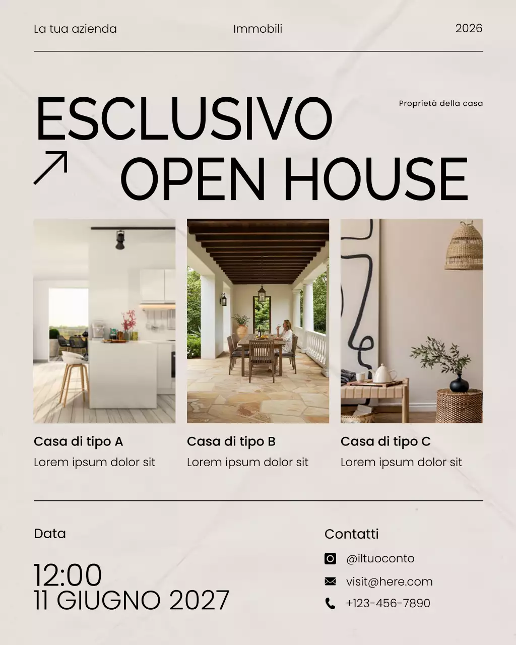 Beige Modern Real Estate Esclusivo Open House Invito Banner Social Media Poster