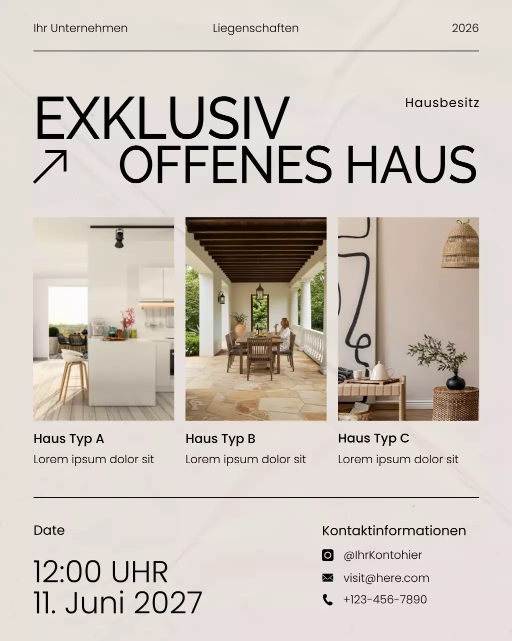 Beiges, modernes, exklusives Open House-Einladungs-Social-Media-Banner-Poster für Immobilien