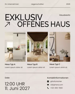 Beiges, modernes, exklusives Open House-Einladungs-Social-Media-Banner-Poster für Immobilien