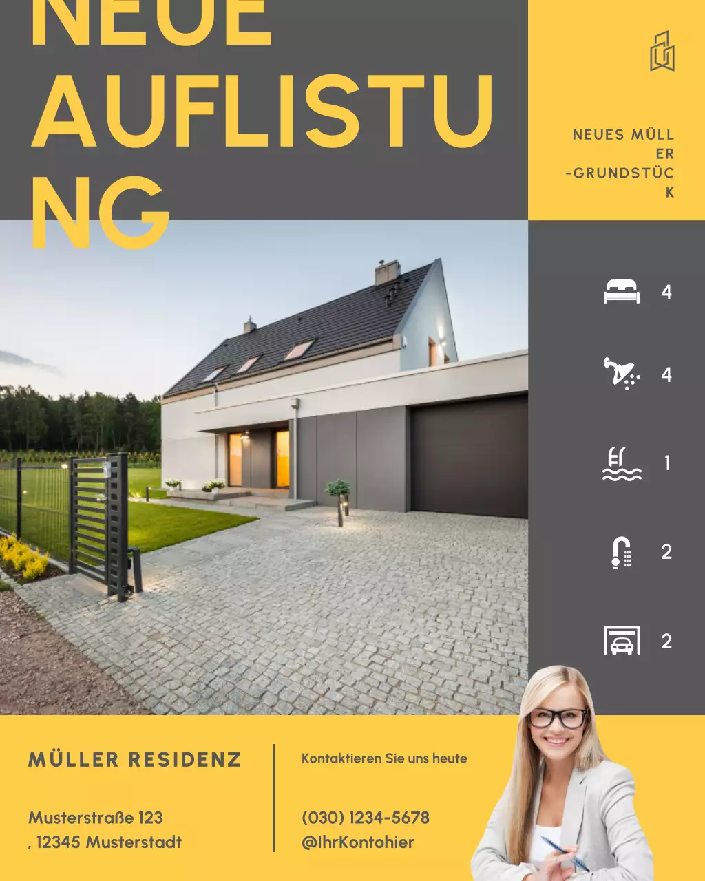 Schwarz-weißer Instagram-Beitrag zur Immobilienanzeige