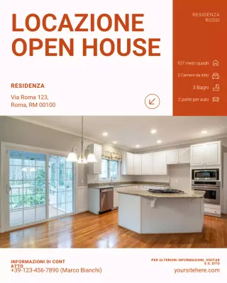 Nuovo annuncio di Open House bianco e arancione su Instagram
