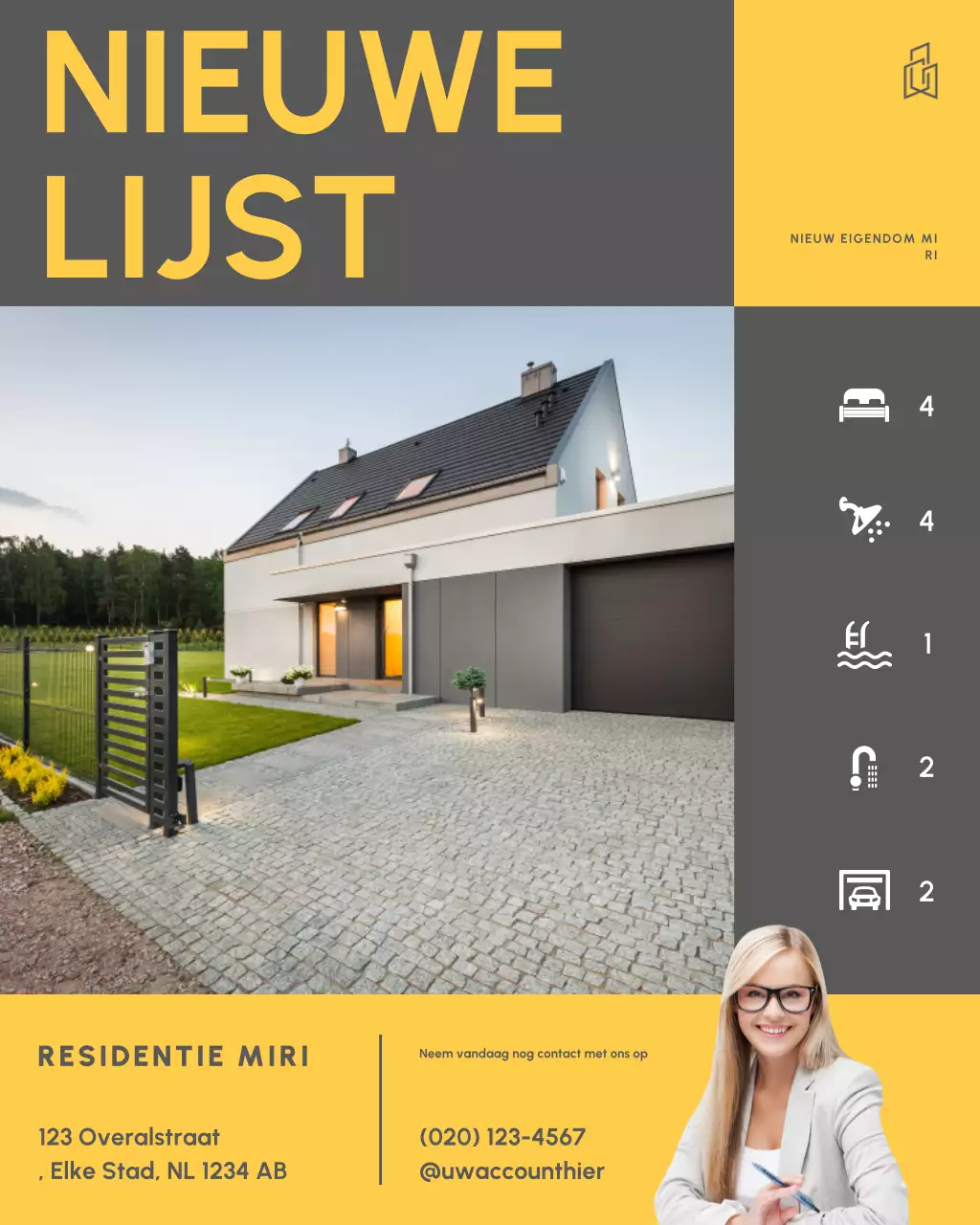 Zwart-witte Instagram-post met een woninglijst