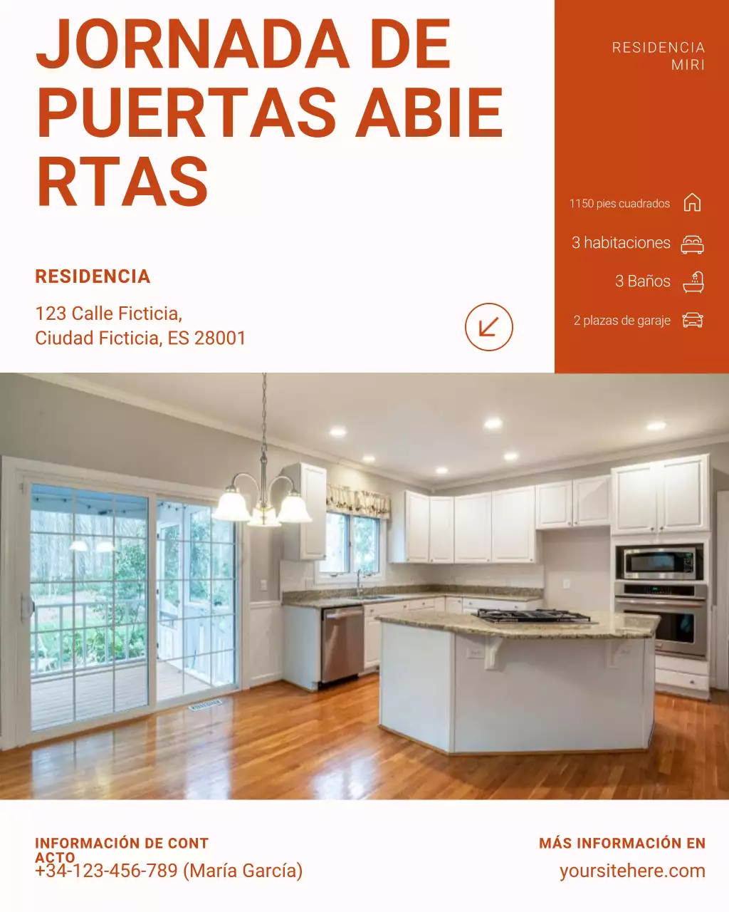 Publicación de Instagram de la nueva casa abierta en blanco y naranja