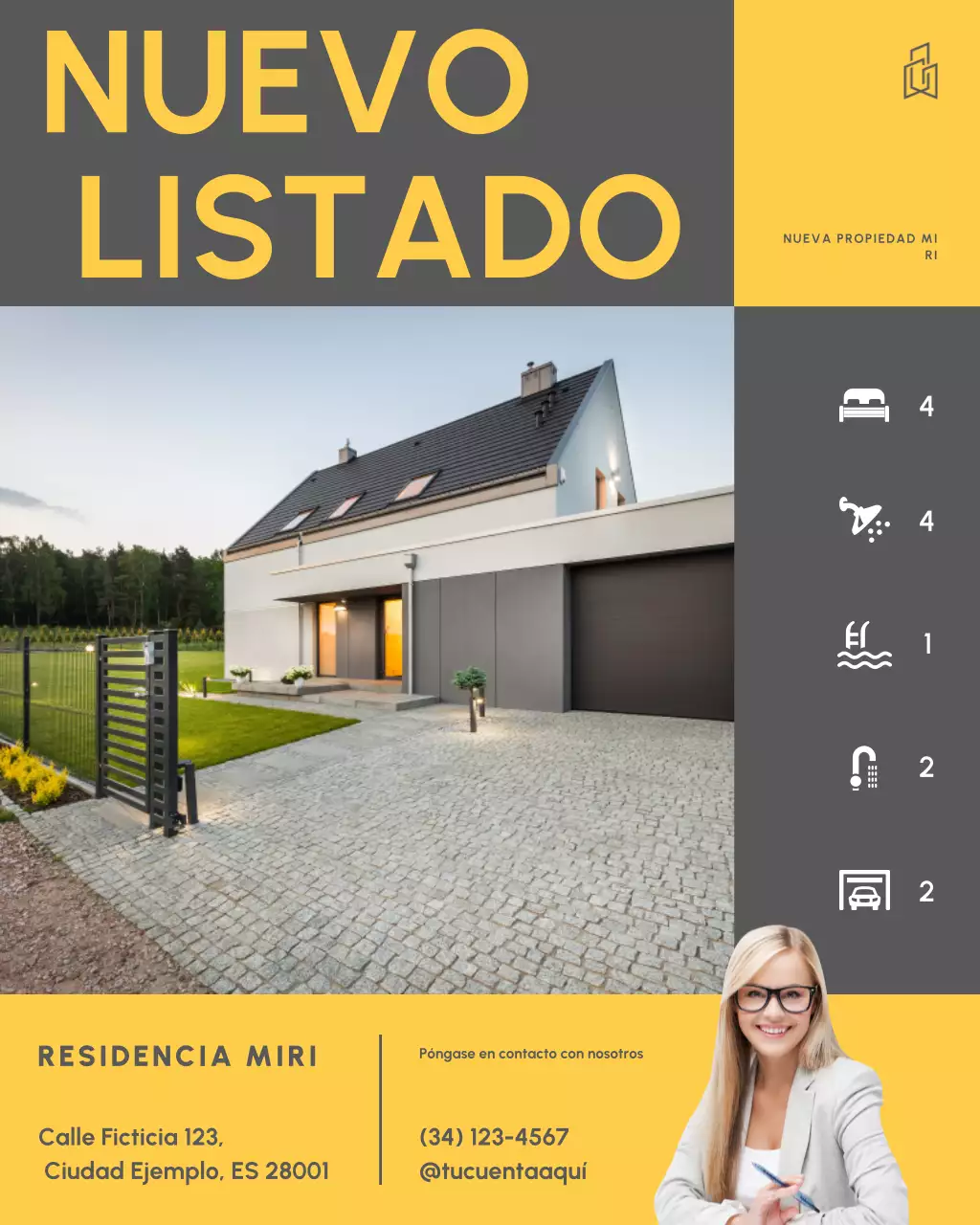 Publicación de Instagram de listado de propiedades en blanco y negro