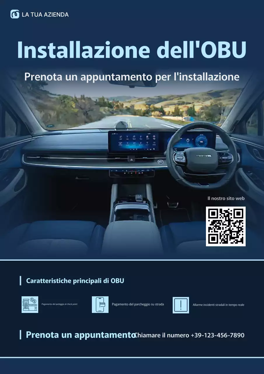 Manifesto pubblicitario per il sito Web del veicolo di installazione OBU professionale blu
