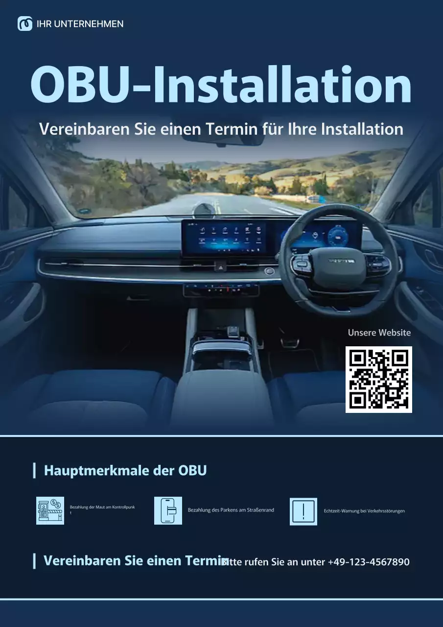 Blaues professionelles OBU-Installationsfahrzeug-Werbungs-Web-Poster