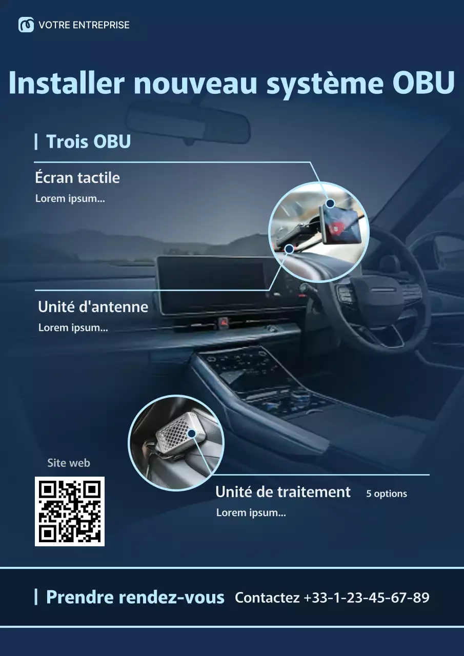 Affiche publicitaire Web pour l'installation d'un OBU professionnel bleu