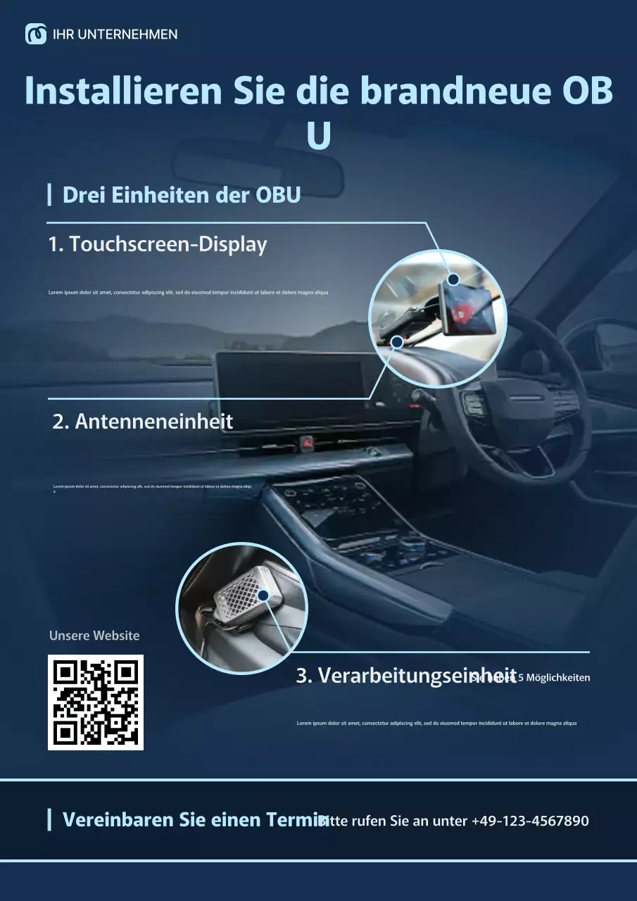 Blaues professionelles OBU-Installationsfahrzeug-Werbungs-Web-Poster