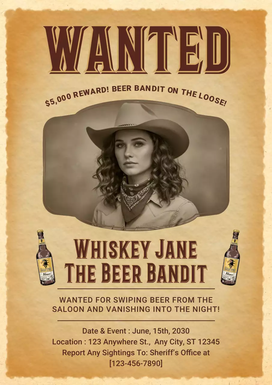Brown Western Wanted Announcement Poster