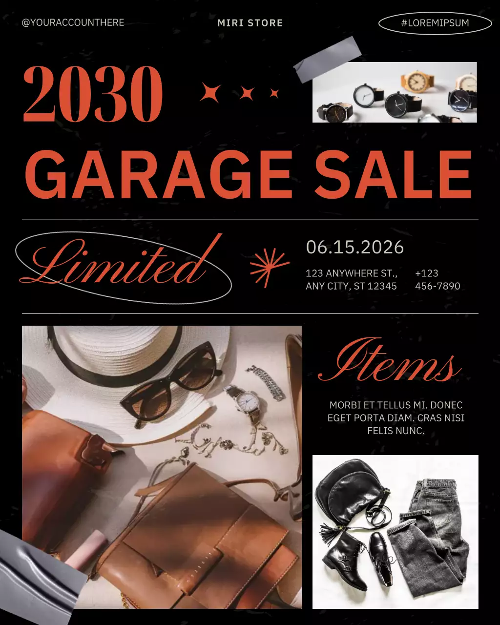 Black and Orange Retro Garage Sale Advertisement Instagram Post