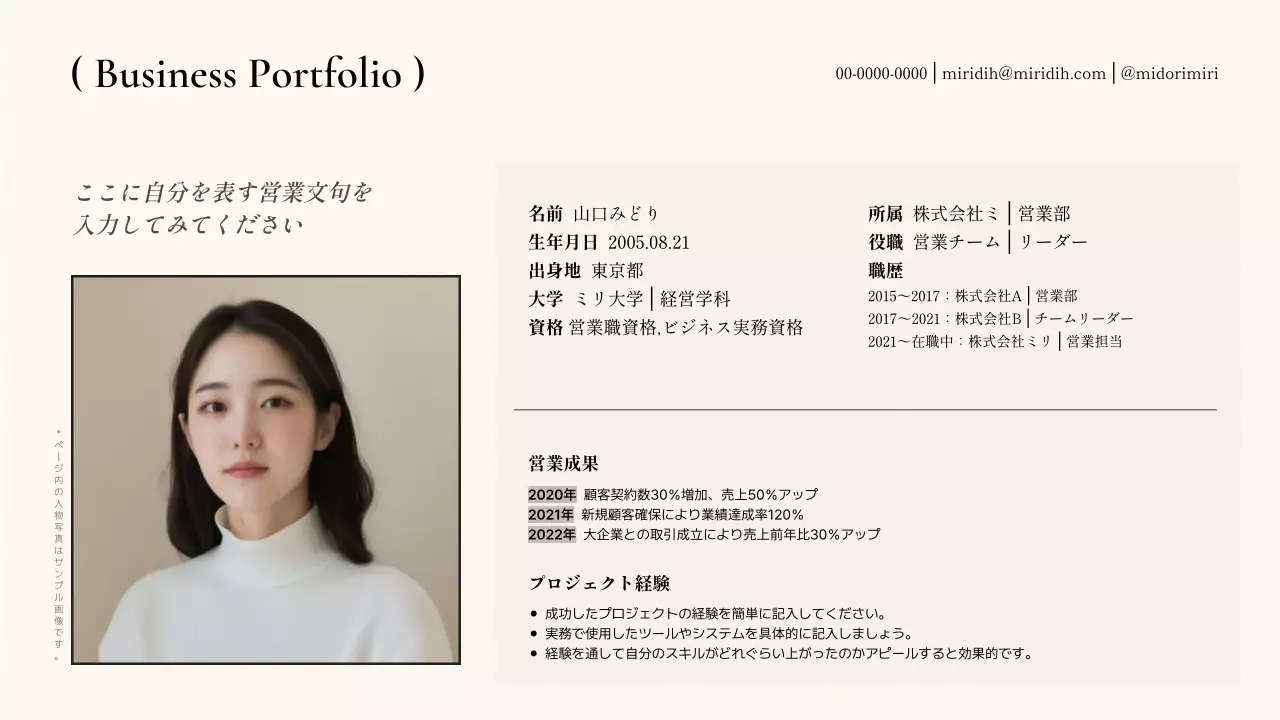 ベージュ シンプル ビジネス ポートフォリオ