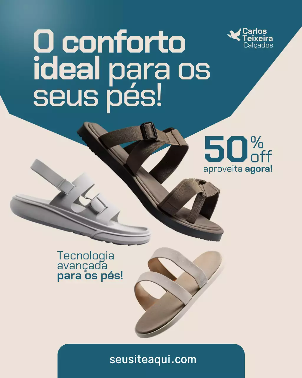 Postagem promocional de calçados modernos bege no Instagram