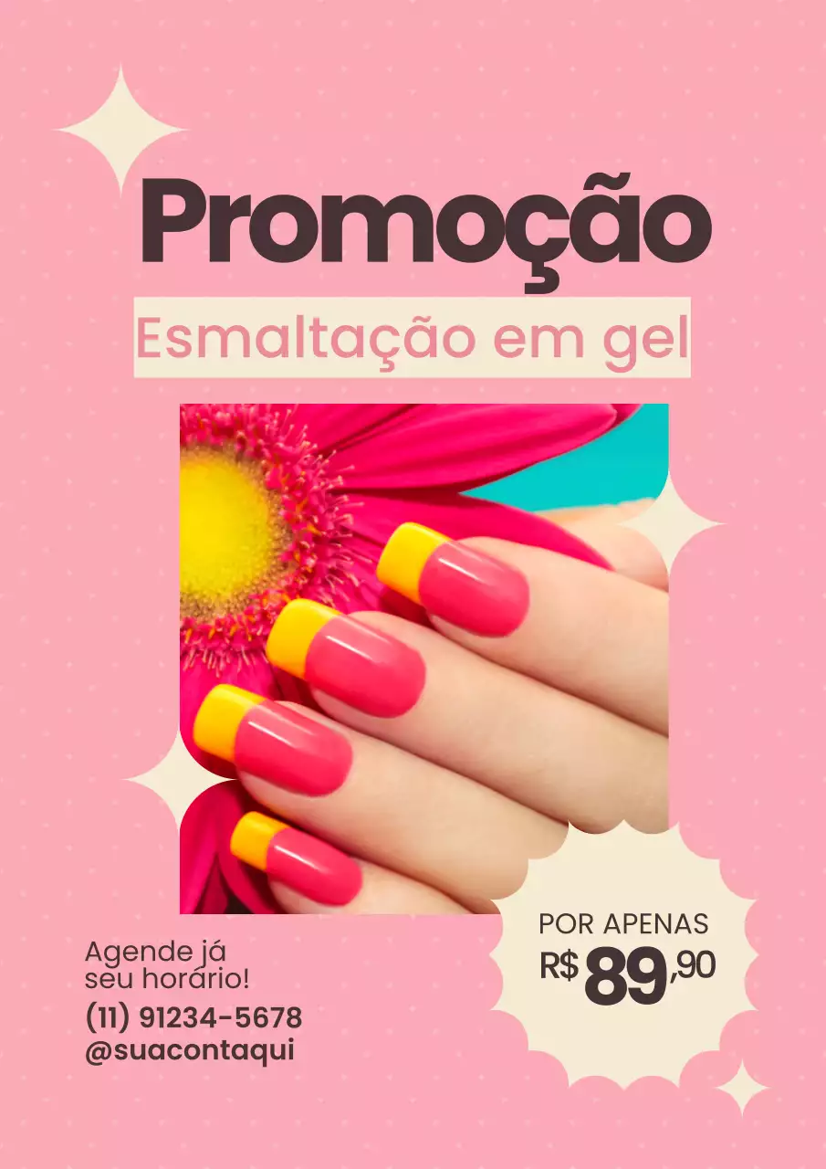 Cartaz promocional de serviço de unhas da moda rosa