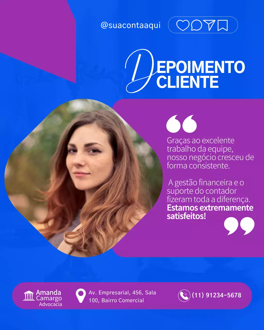 Publicação de depoimento de cliente da Purple Modern no Instagram
