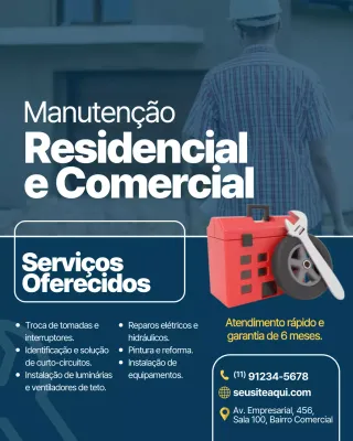 Publicação de anúncio de manutenção moderna azul no Instagram