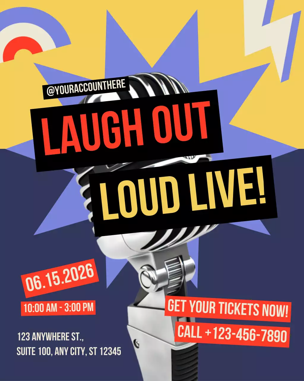 Red and Blue Retro Comedy Live Shows Promotion Instagram Post