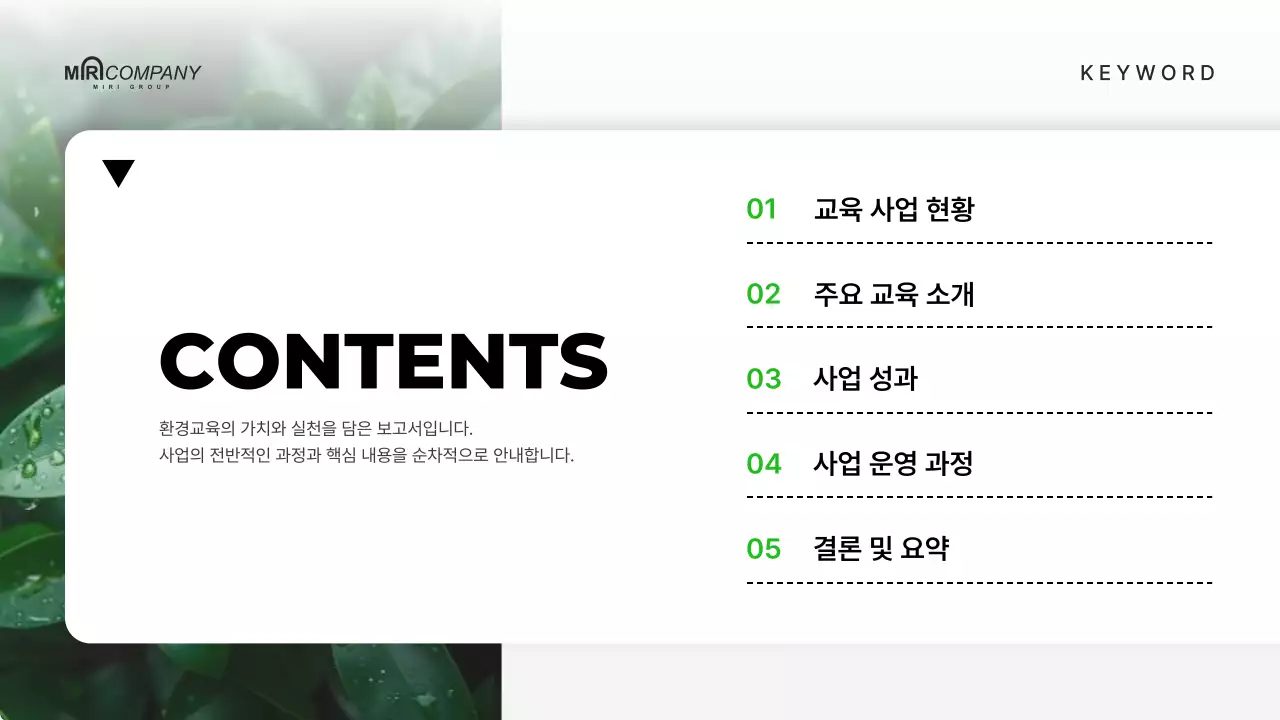 연두색의 정갈한 모던 환경 공공기관 보고서