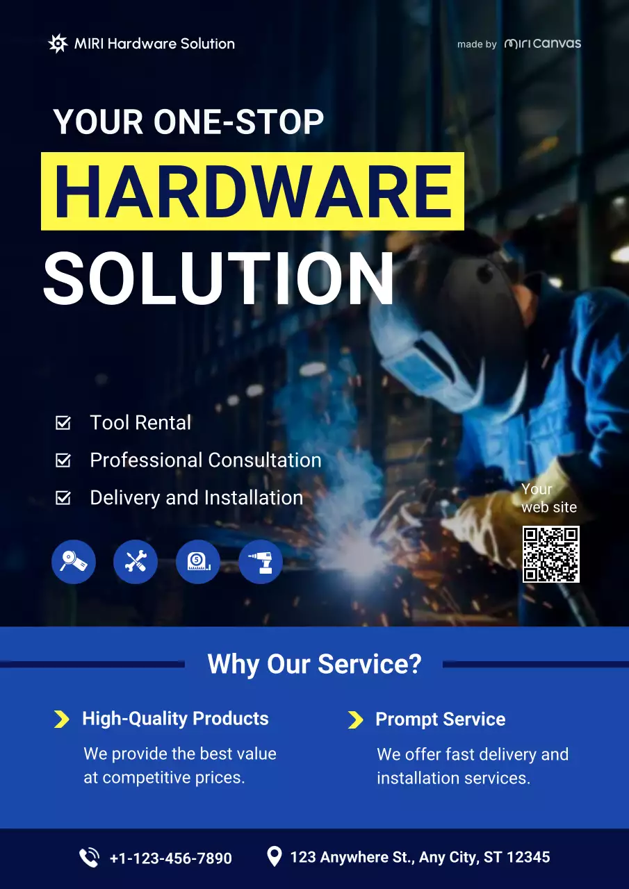 Blue Professional Industrial Hardware Store Promotion Web Poster