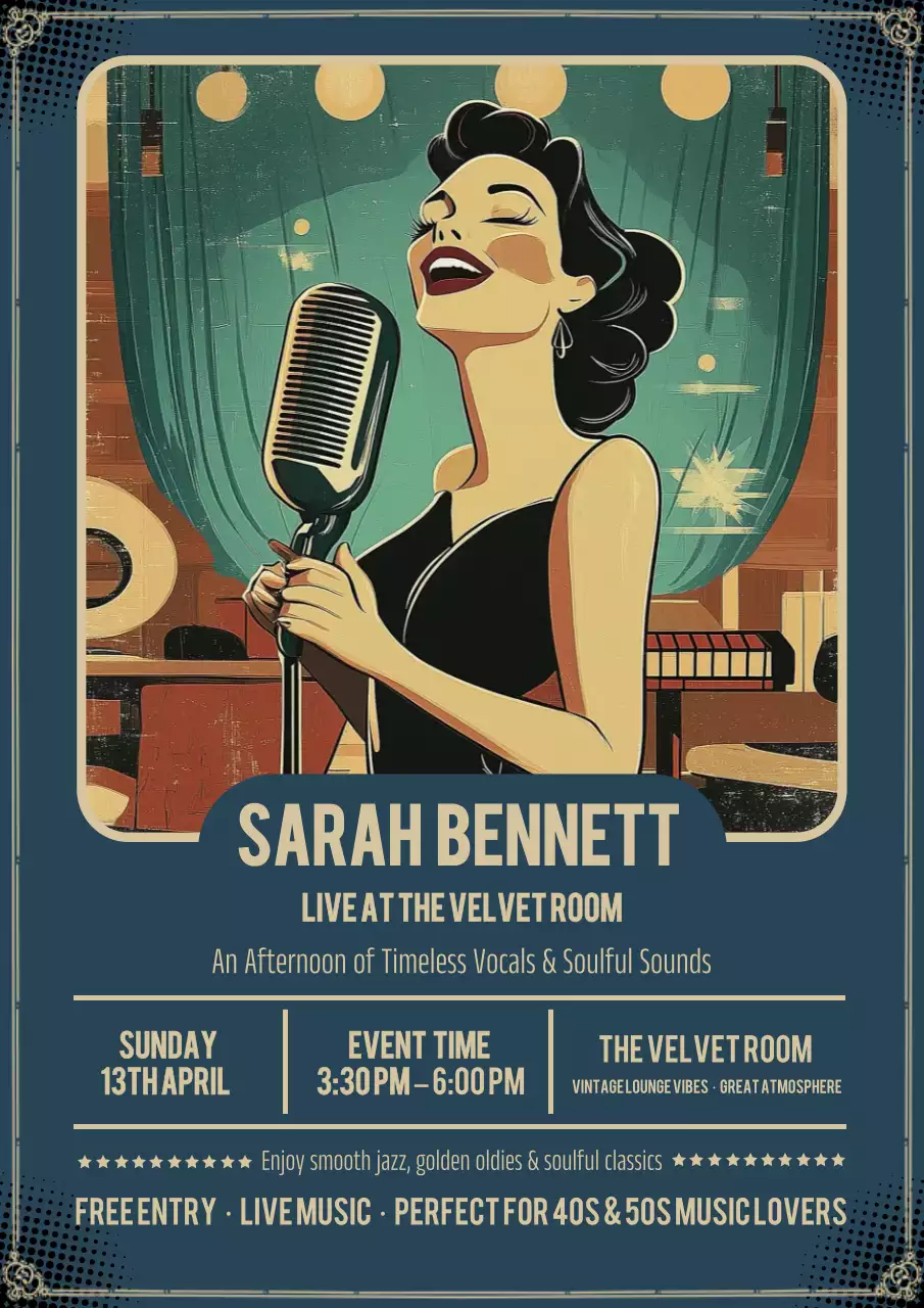 Teal Vintage Jazz Event Announcement Poster