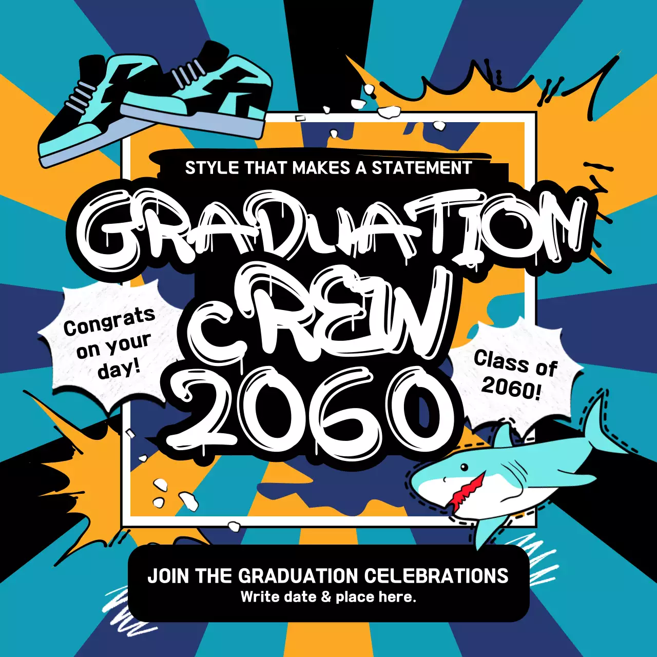 Blue Bold Graduation Invitation Social Media Post