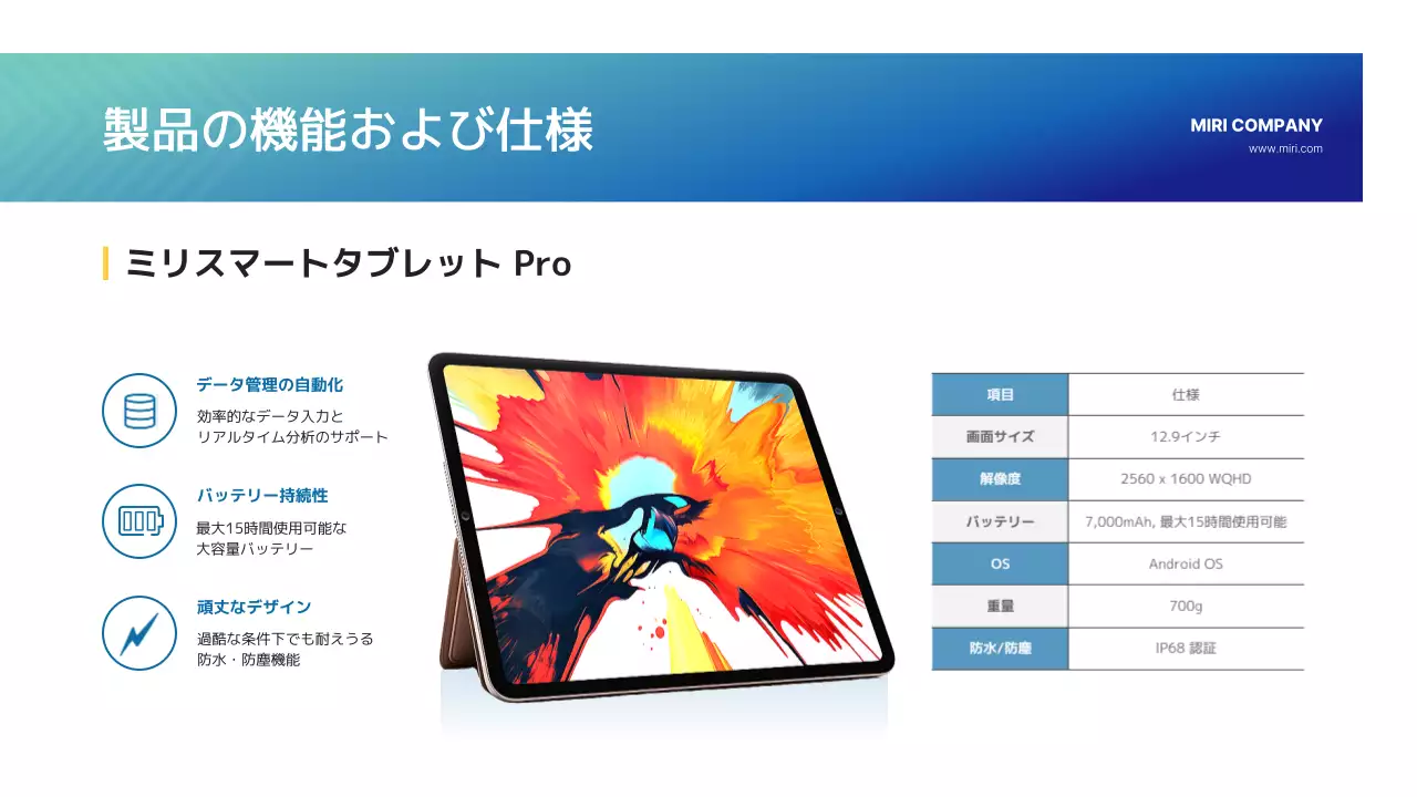 青 モダン ビジネス 資料 製品紹介書