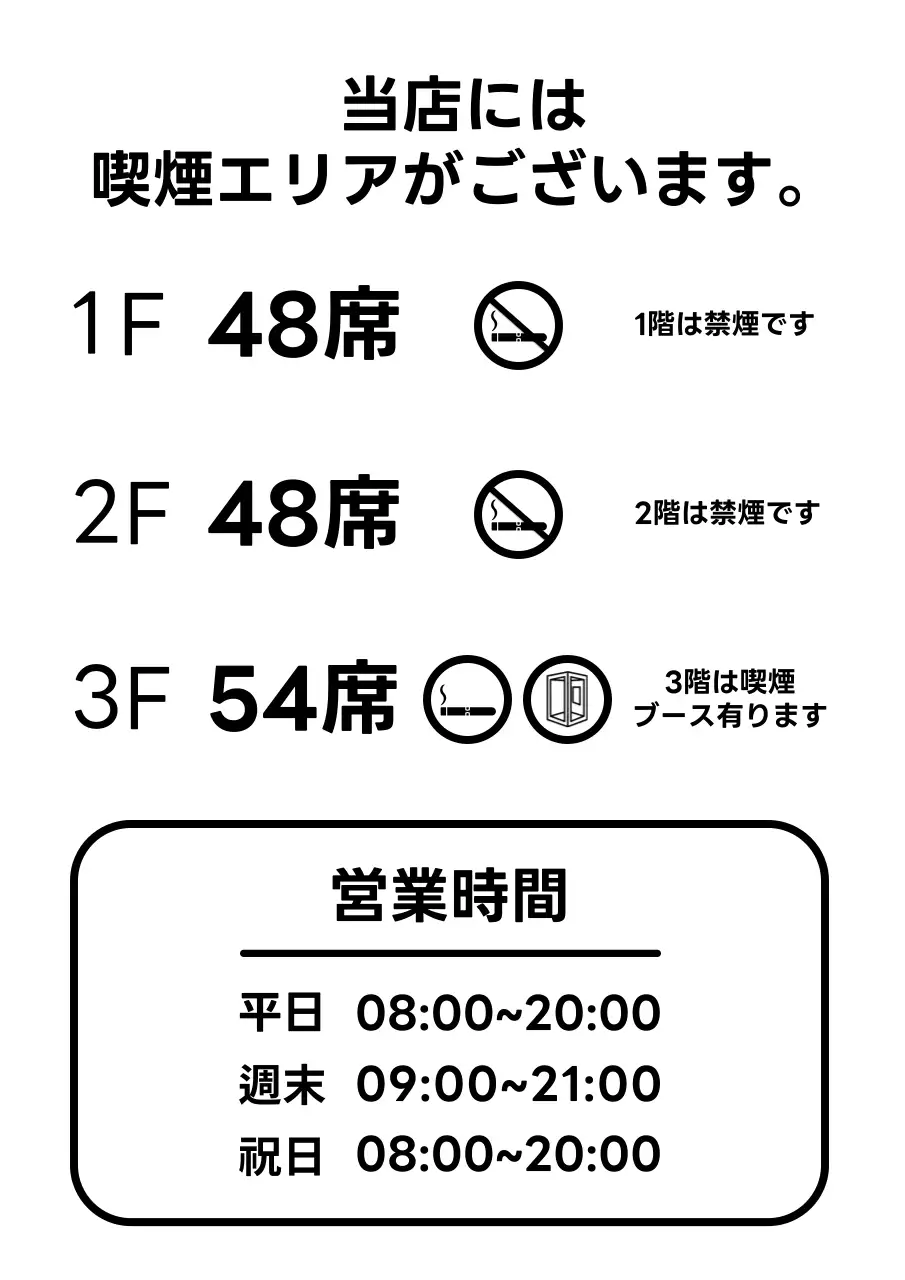 白黒 シンプル 喫煙案内 看板階別案内