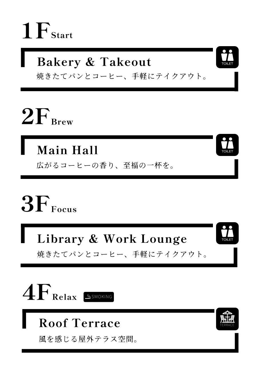 白黒 シンプル 建物 看板階別案内