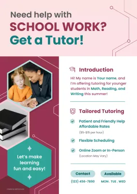 Pink Teal Modern Tutoring Promotion Poster