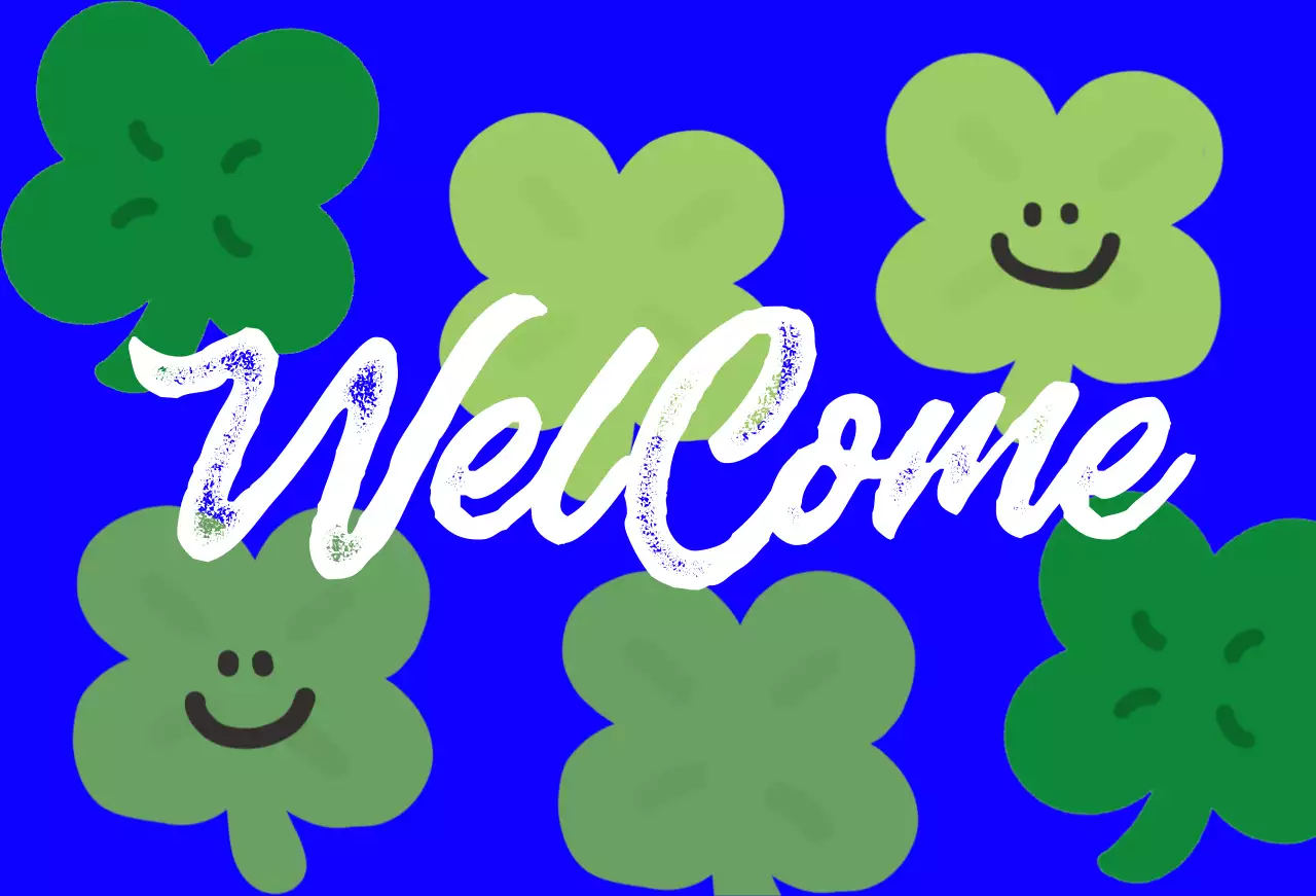 ブルークローバーイラストの ようこそ 足マット