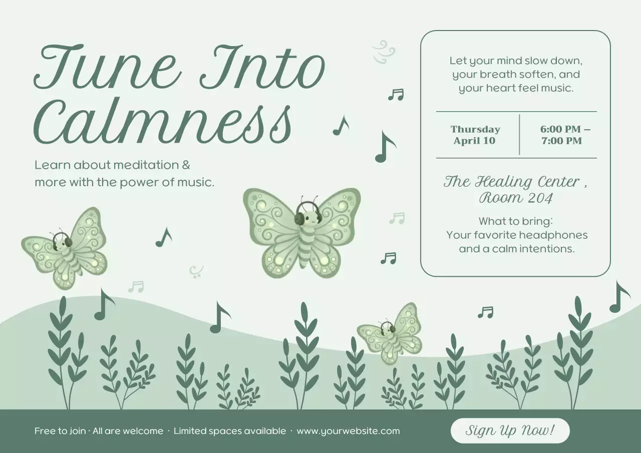 Mint Aesthetic Meditation Invitation Poster