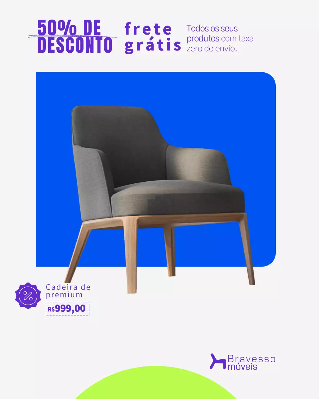 Postagem promocional de móveis modernos azuis no Instagram