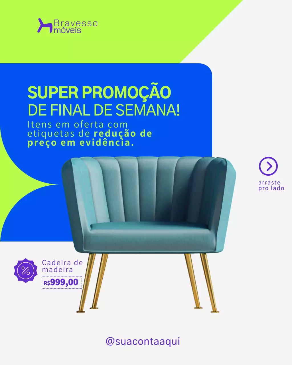 Postagem promocional de móveis modernos azuis no Instagram