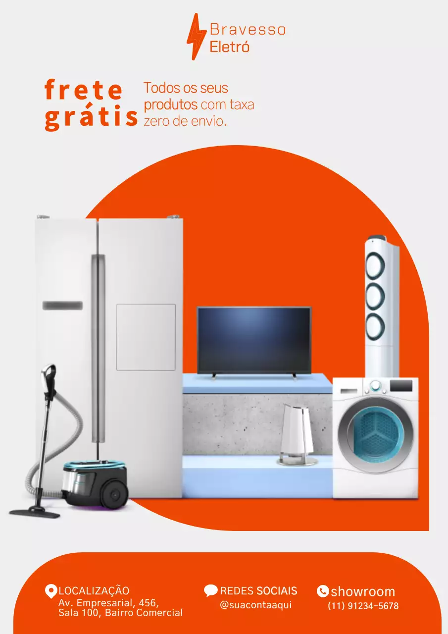 Cartaz promocional de eletrodomésticos modernos laranja